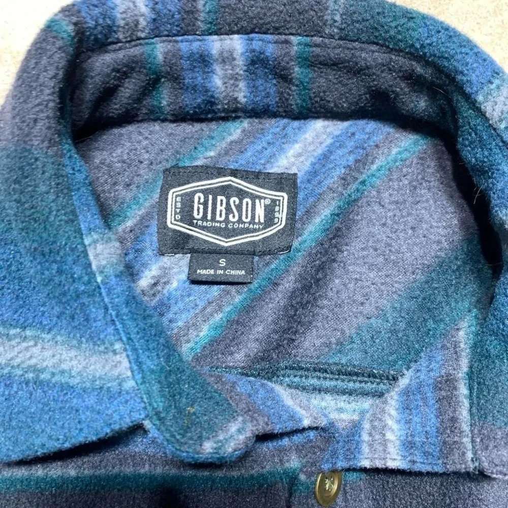 Gibson‎ Trading Company Fleece Flannel Blue And Striped Size Small - Picture 5 of 8